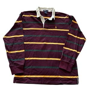 Polo by Ralph Lauren Kids Size XL‎ maroon Cotton Rugby Polo shirt with stripes.